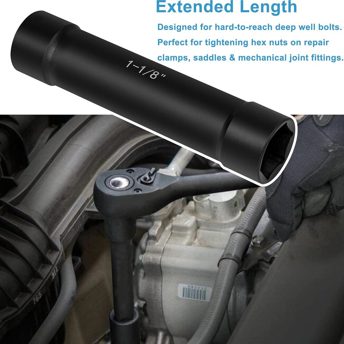 1/2» Drive Heavy Duty Extended Length Extra-Deep Length Impact Socket Set 6PCS
