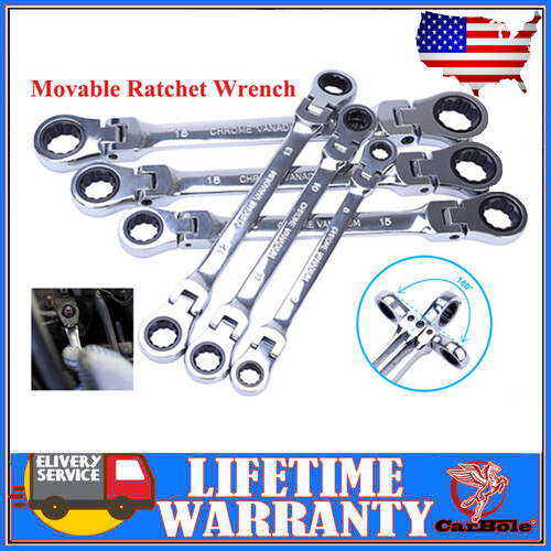 Heavy Duty 6Pc Flex-Head Double Box End Ratcheting Wrench Extra Long Spanner Set