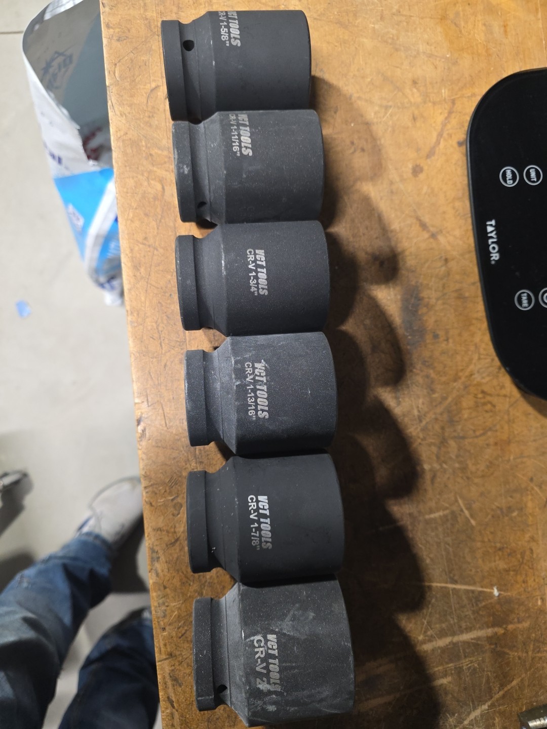 Set Of 6 VCT Tools Chrome Vanadium 1″ Drive Impact Sockets 1 5/8″ Thru 2″