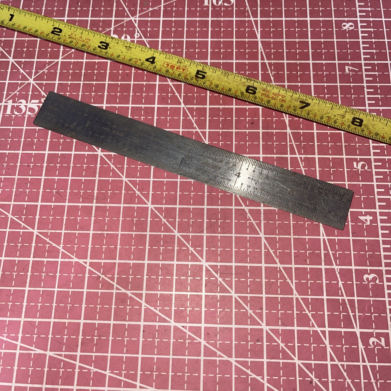 Vintage General USA No 308 Stainless Steel 6” Machinist Pocket Ruler USA 6 In