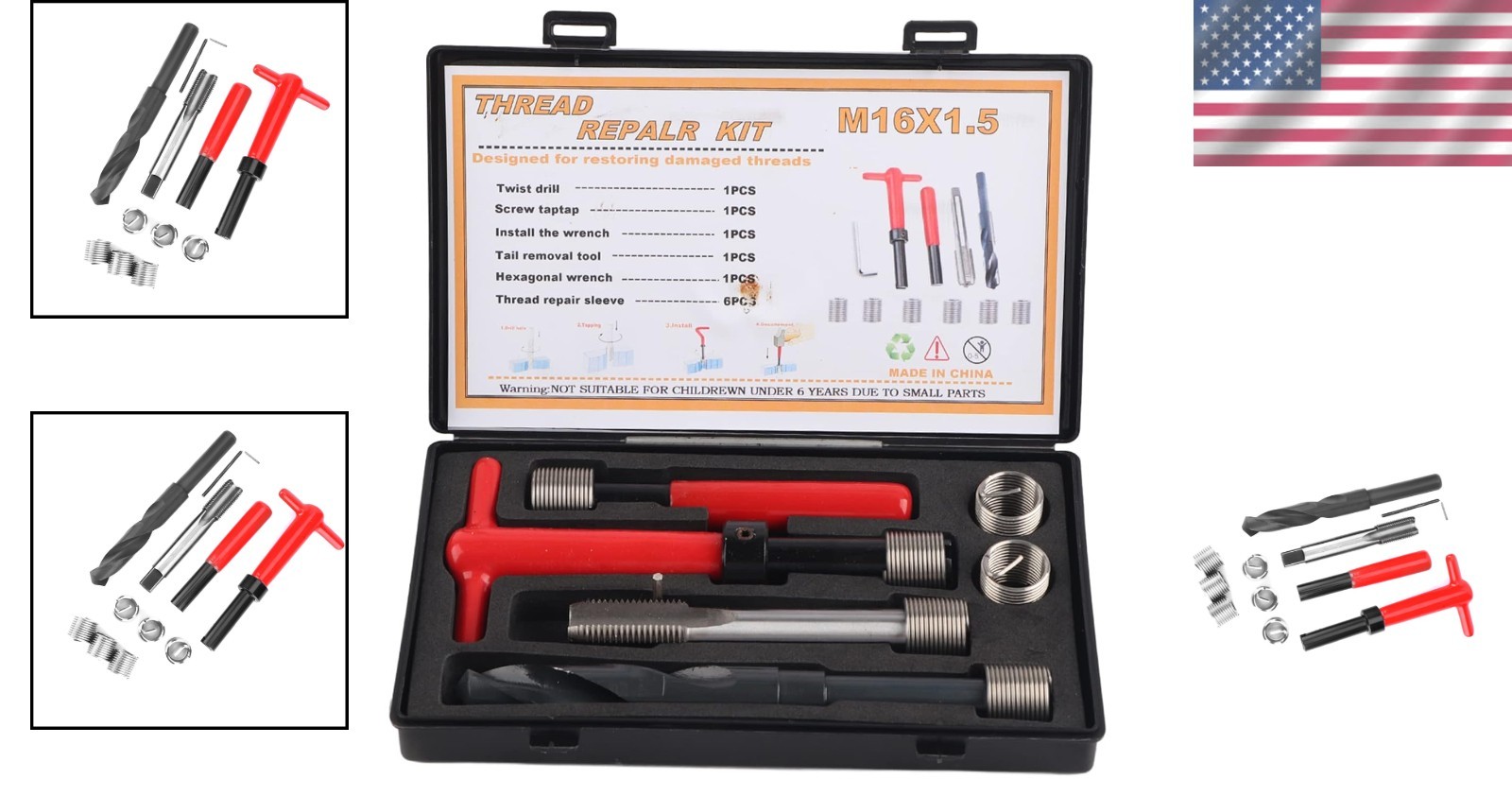 Threaded Insert Tool Set, M16x1.5, Stainless Steel, 11Pcs