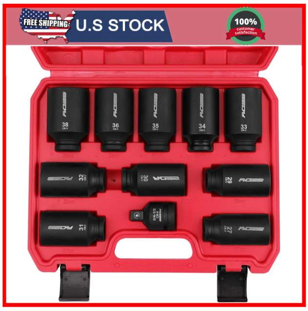 1/2 Drive Deep Impact Socket Set: 11-Piece Metric Size Wheel Axle Nut Wrench …