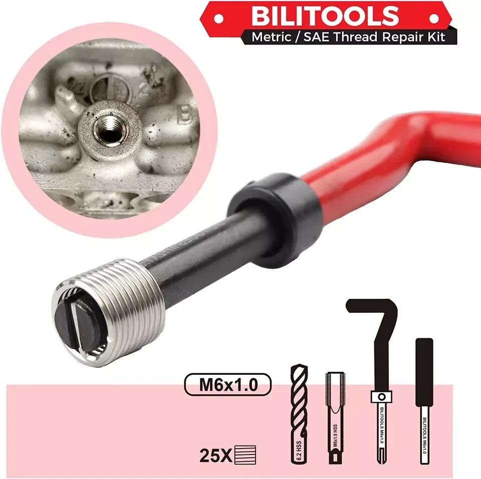 BILITOOLS M6X1.0 Thread Repair Kit, HSS Drill Helicoil Repair Kit Metric