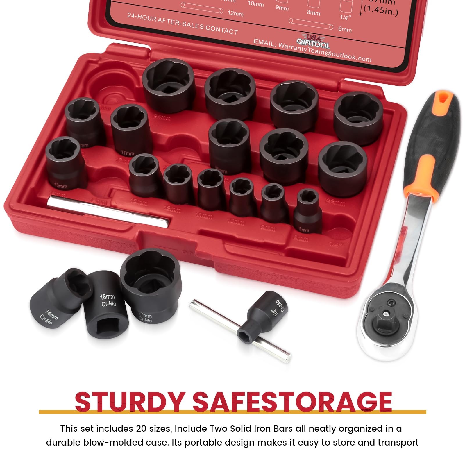 Extractor Pernos Tuercas Seguridad Bolt Extractor Set Impact CrMo 1/2″ 3/8″ 22PC