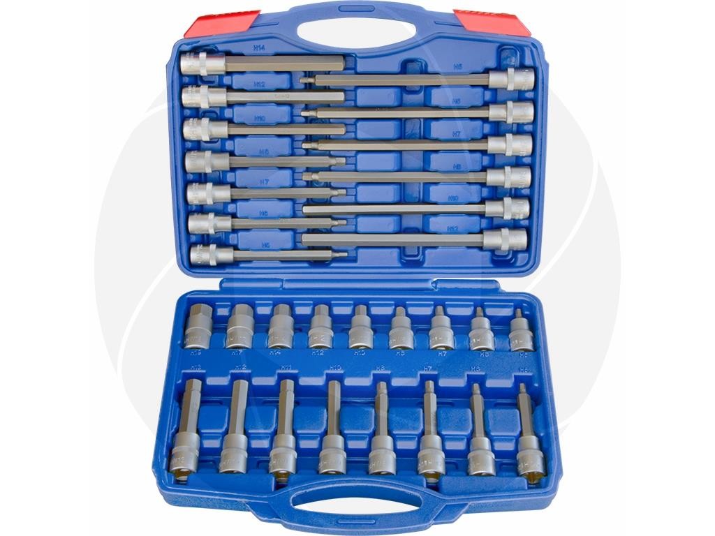 30pcs 1/2 Drive Metric Hex Sockets Set Allen Keys Bit H5-H19 Extra Long & Short