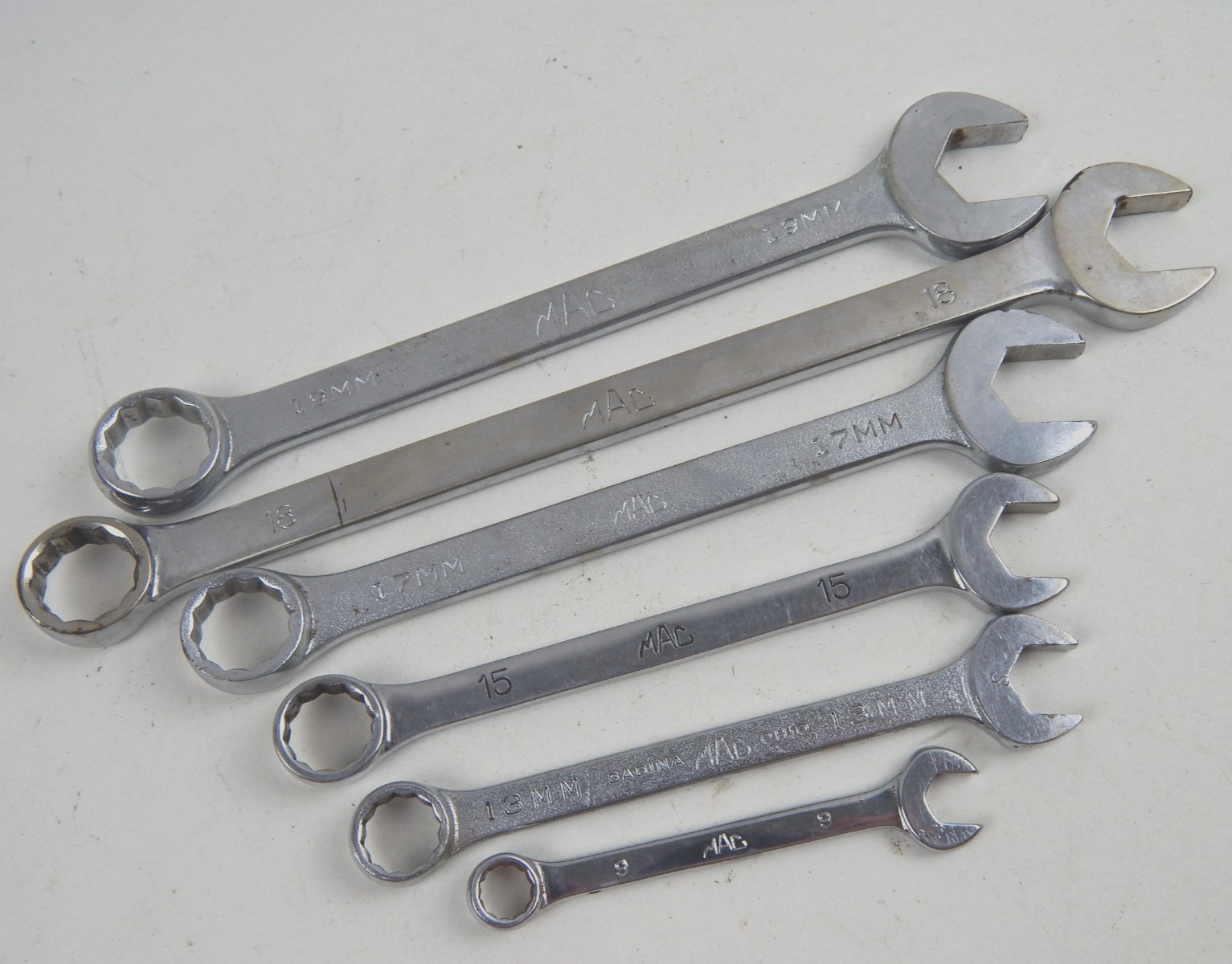 Mac Tools MCW 6pc 12pt Metric Combo Wrench Set 9mm 13mm 15mm 17mm 18mm 19mm USA
