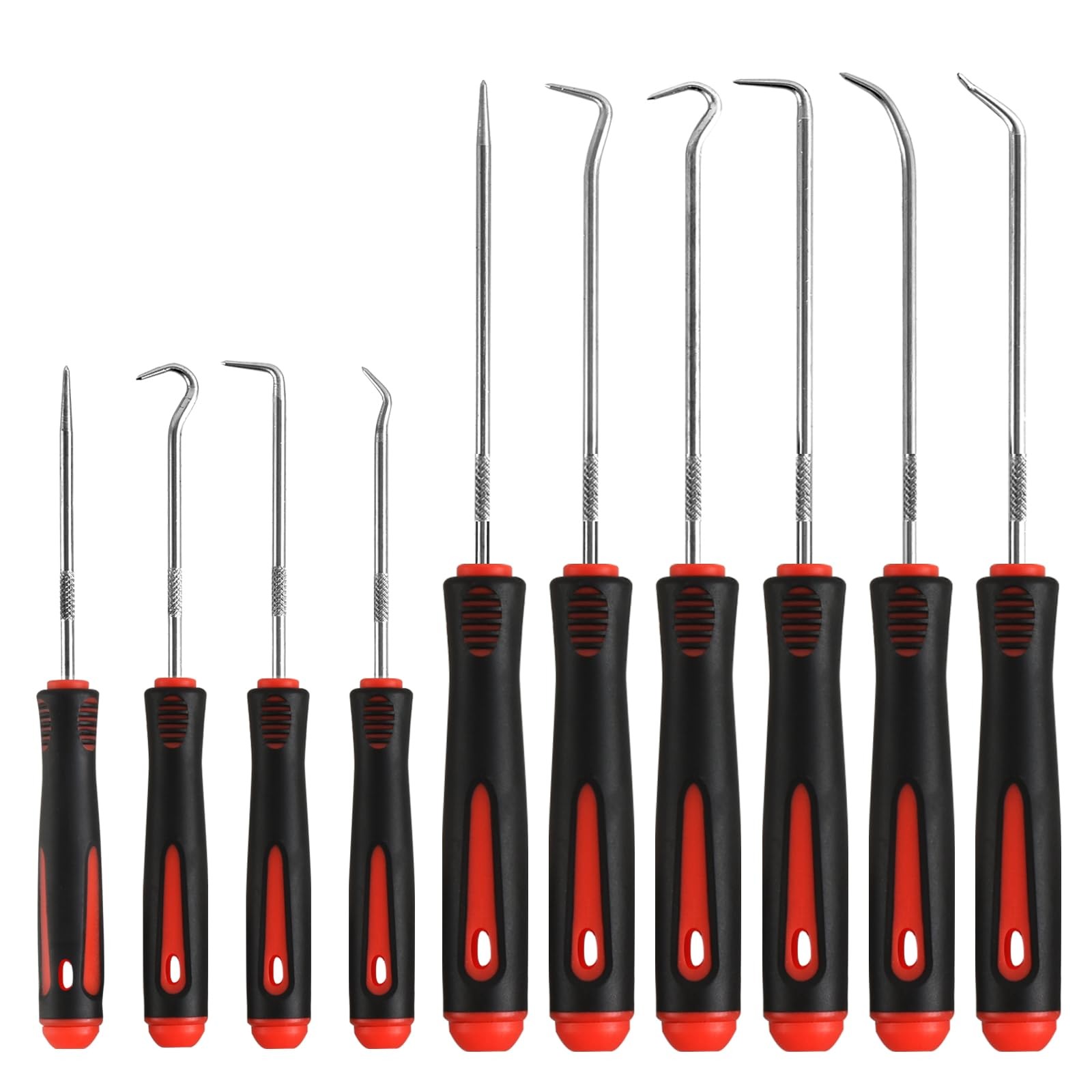 Pahiuii Hook and Pick Set – 10PCS Precision Tools with Non-Slip Grip red