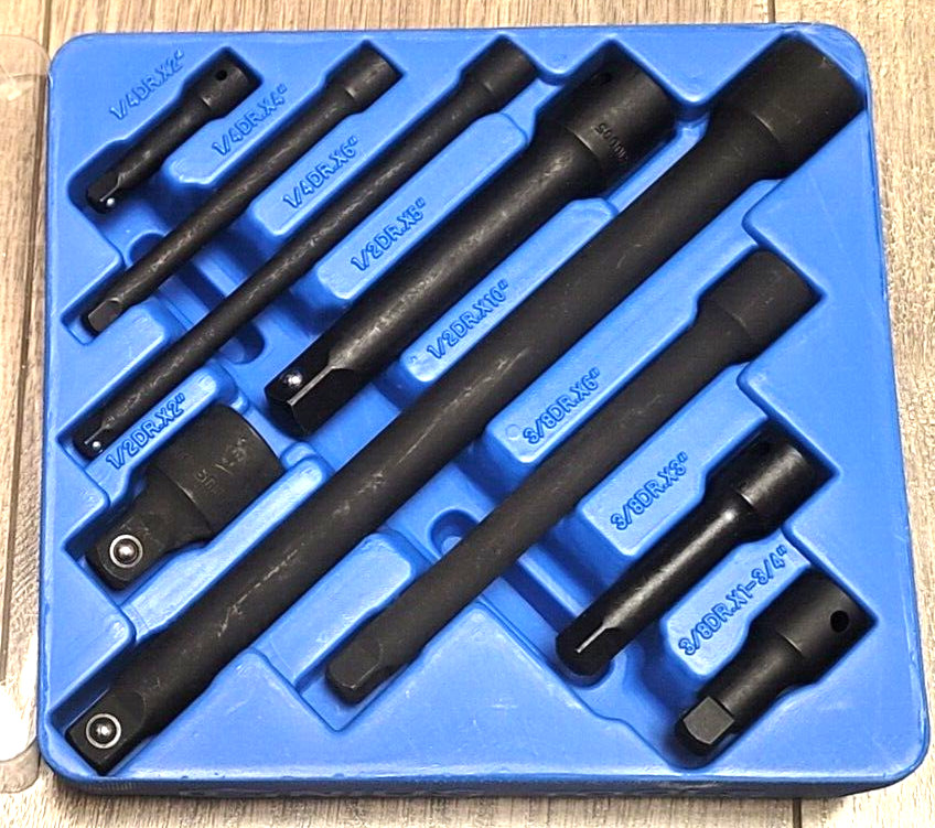 Genius Tools 9pc 1/4, 3/8 & 1/2″dr Master Impact Extension Set w/Tray #IE-2349