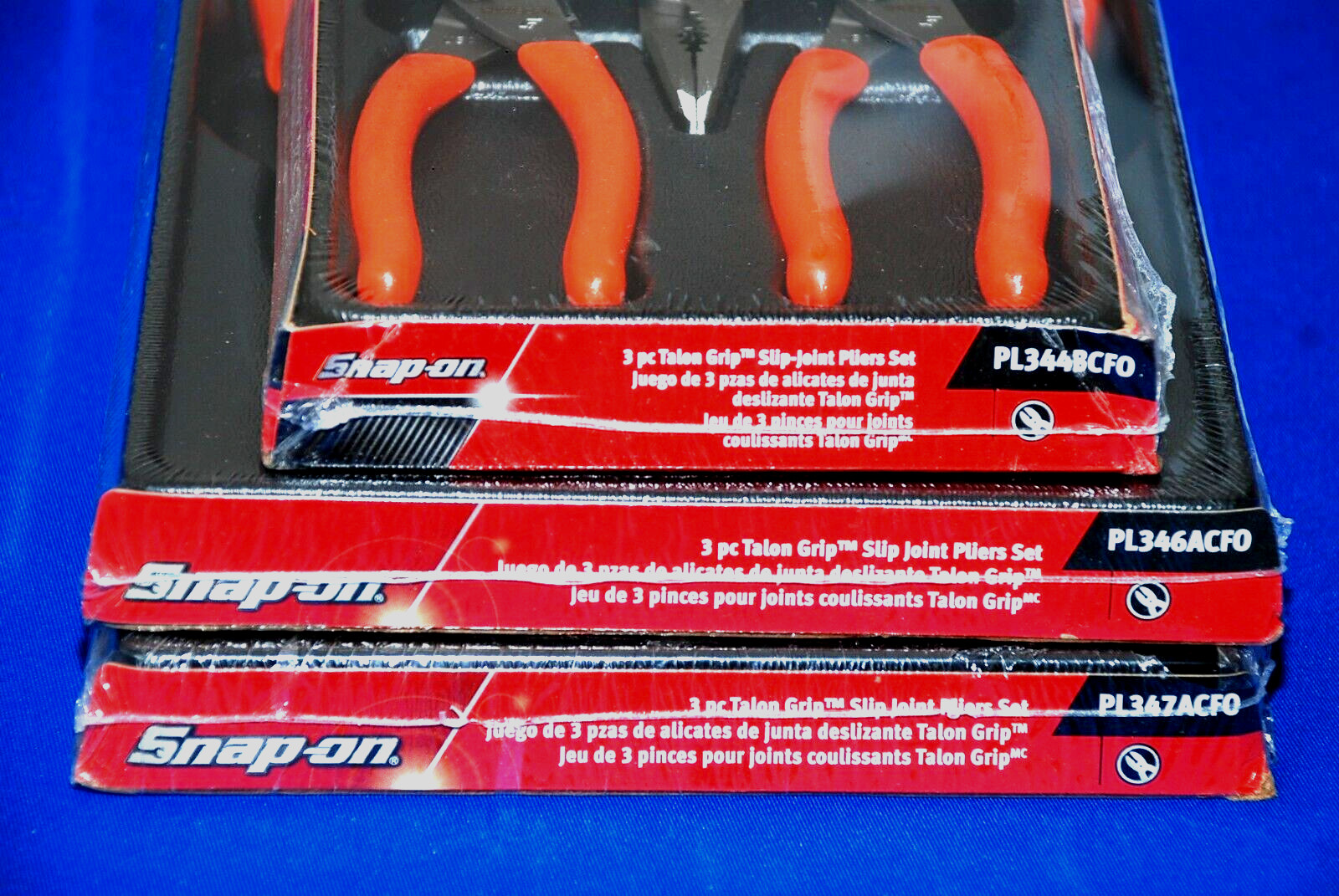 Snap-On NEW 9 PIECE 4″, 6″ & 8″ Orange Talon Grip Slip-Joint Pliers Set