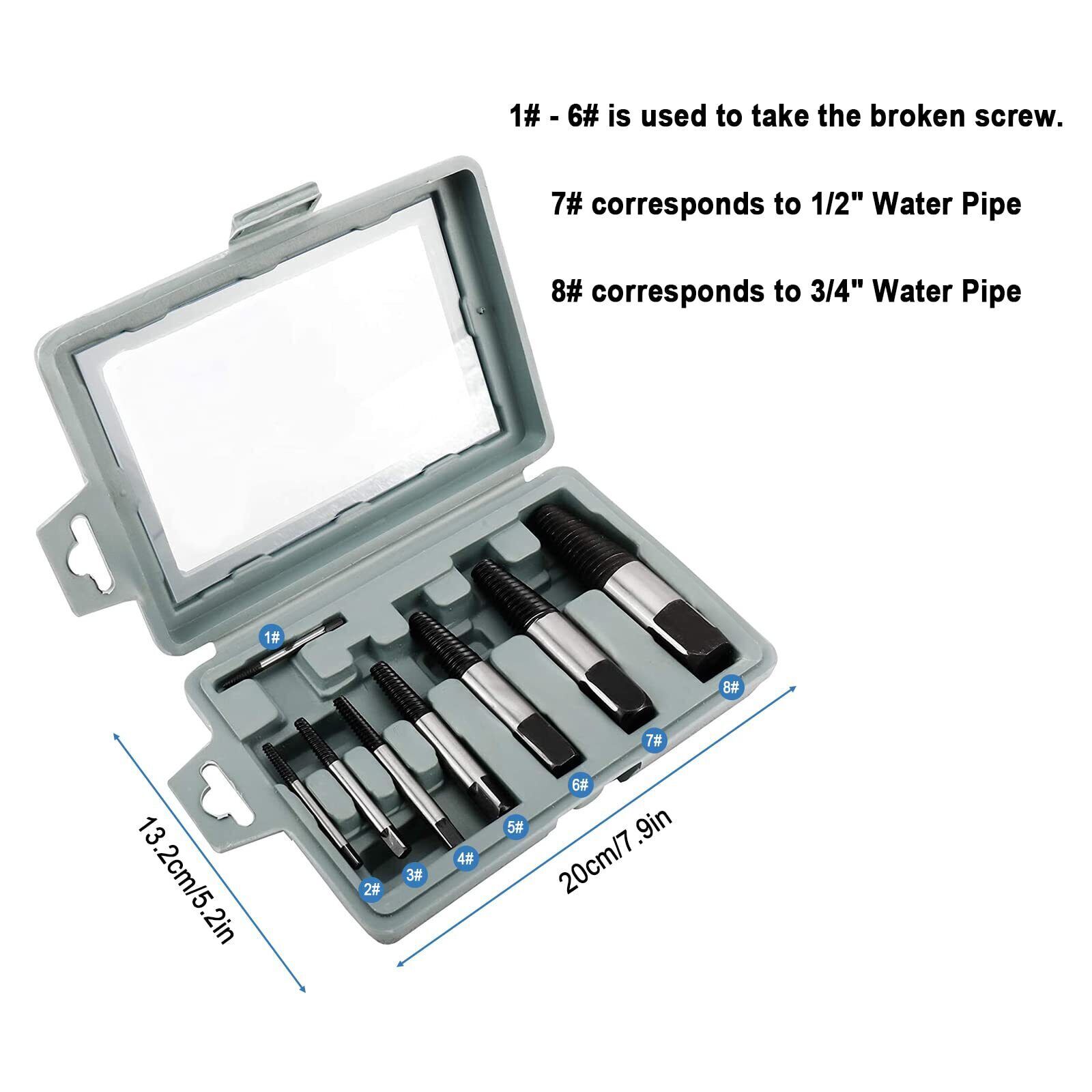 8 pcs Damaged Stripped Screw Extractor Set Broken Bolt Water Pipe Remover Set