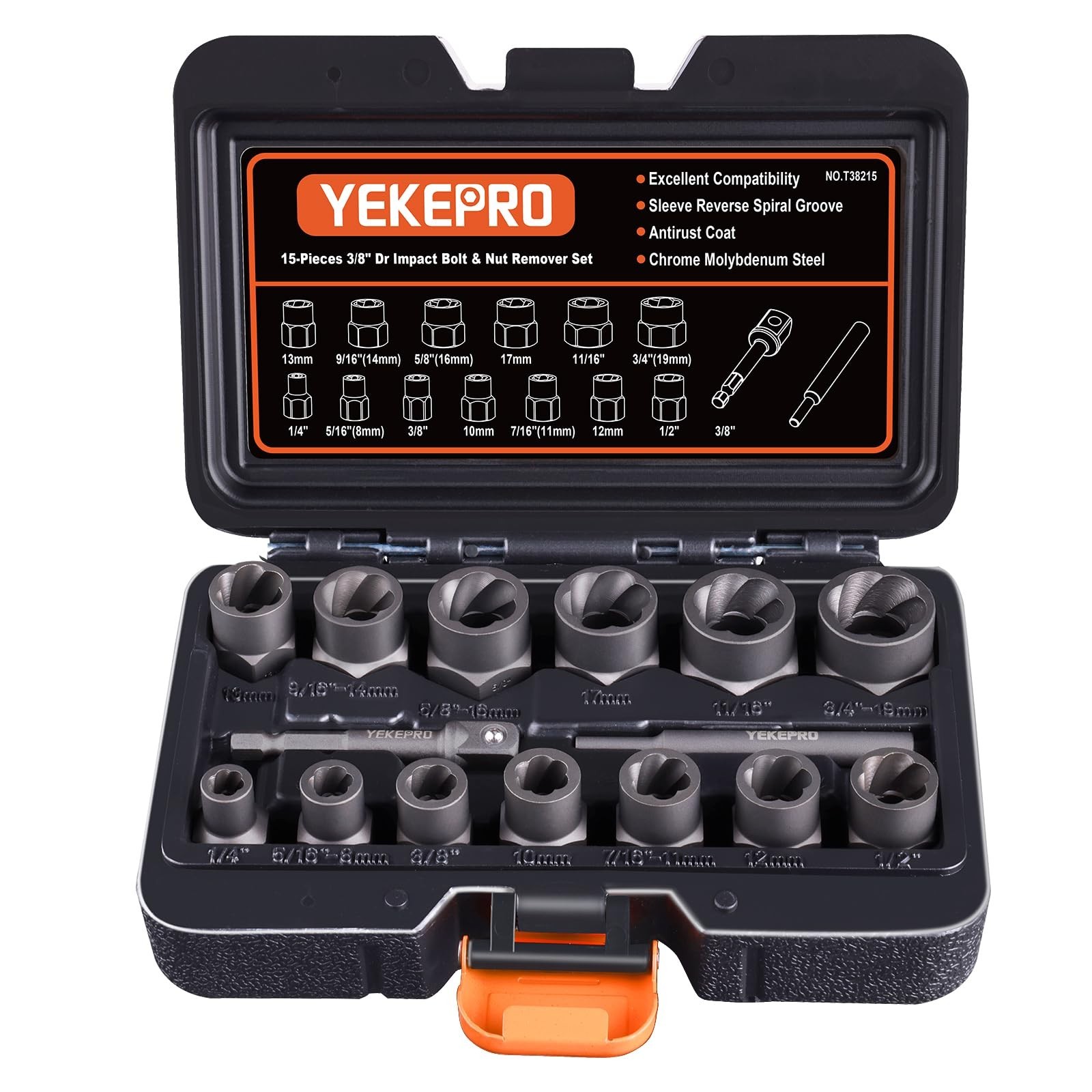 15 PCS Bolt Extractor Set – 3/8″ Drive Impact Tool for Stripped, Rusted & Damage
