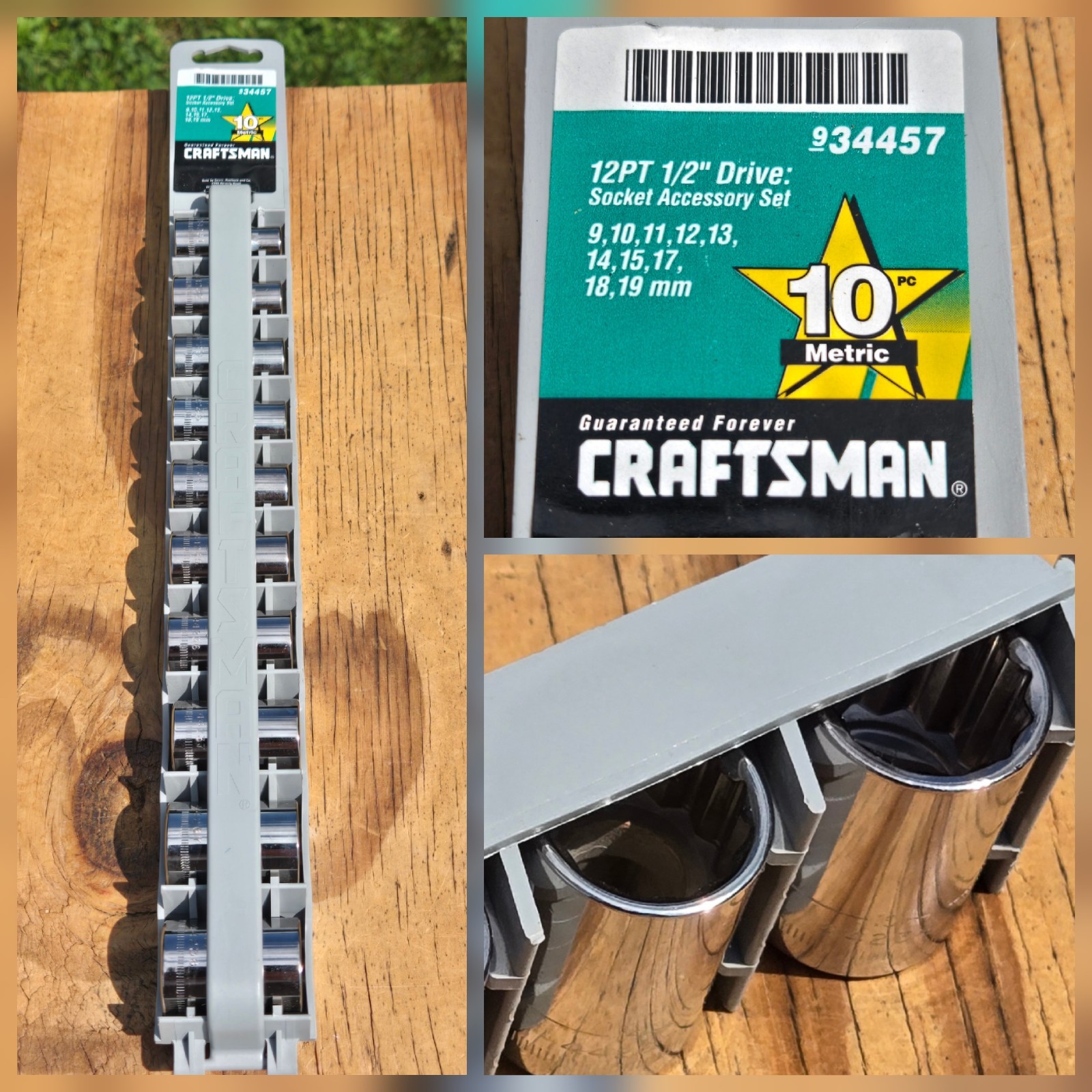 Vntg NOS SEARS Craftsman USA 10pc 1/2” Drive METRIC Socket Set 12pt 9-19mm 34457