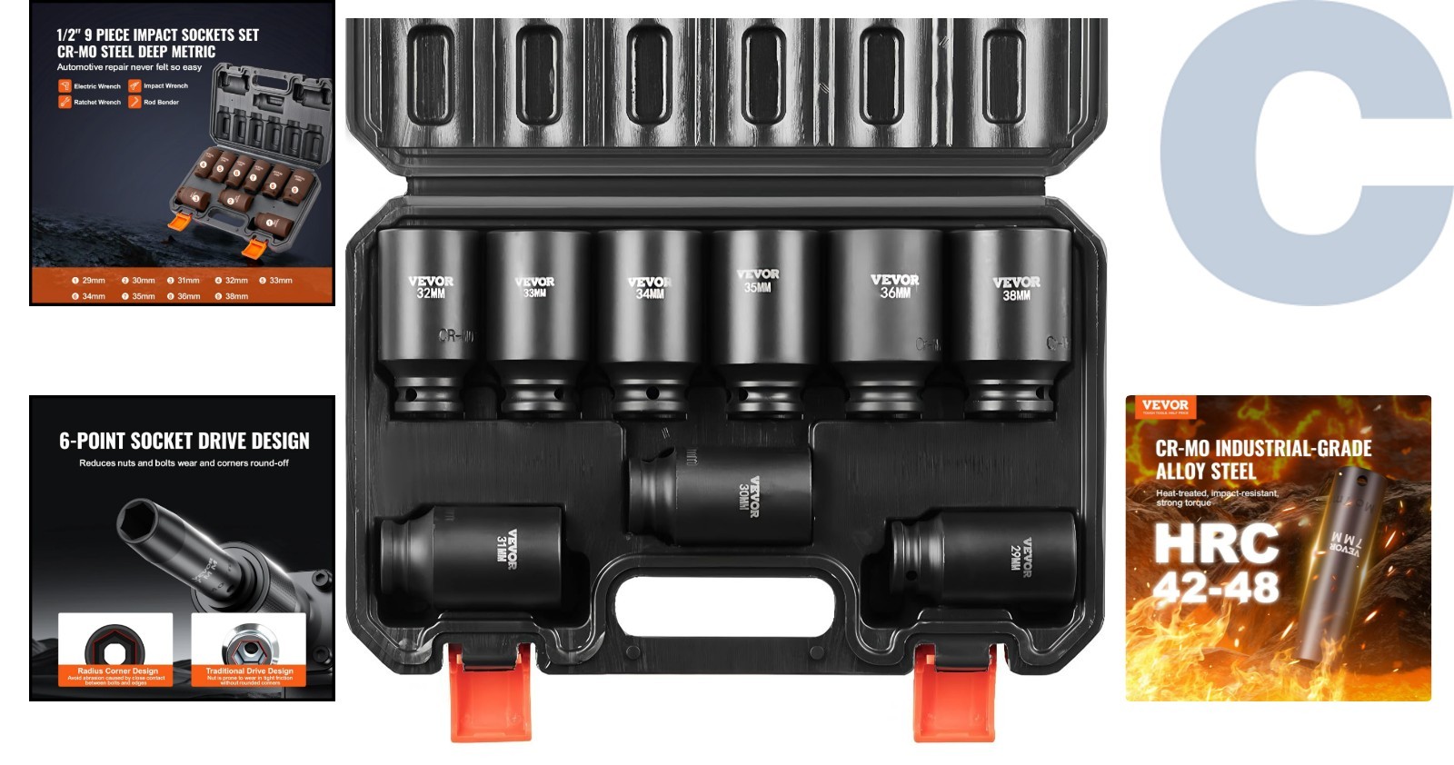 High-Performance 1/2″ Drive Deep Socket Set – 9 Cr-Mo Sockets for Mechanics