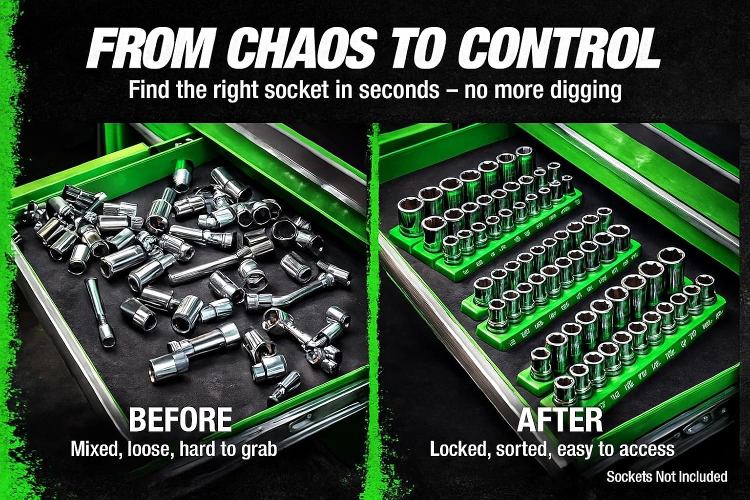 6 Pack Set Metric and SAE Magnetic Socket Tray Set, Green and Blue Socket Org…