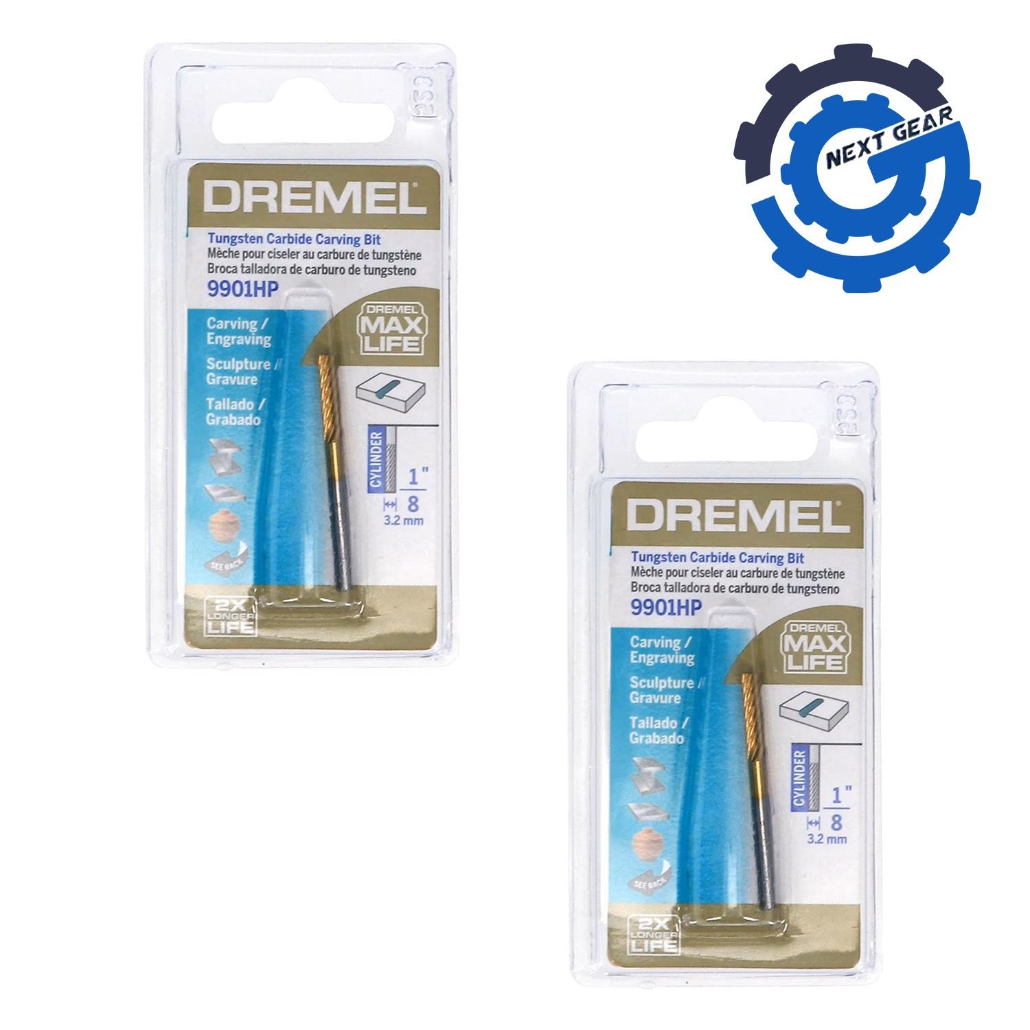 Pack of 2 New Dremel Max Life 9901HP 1/8″ Tungsten Carbide Rotary Carving Bit