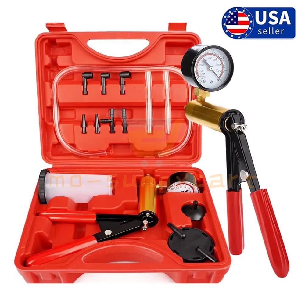 Hand Held Vacuum Pressure Pump Tester Set Brake Fluid Bleeder Bleeding Kit + Box