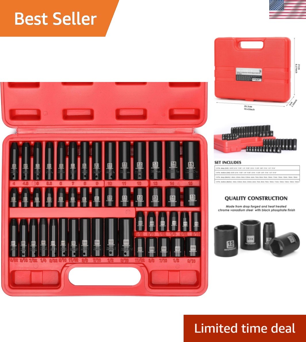 Versatile 1/4″ Impact Socket Set – 50 Pieces in Chrome Vanadium Steel