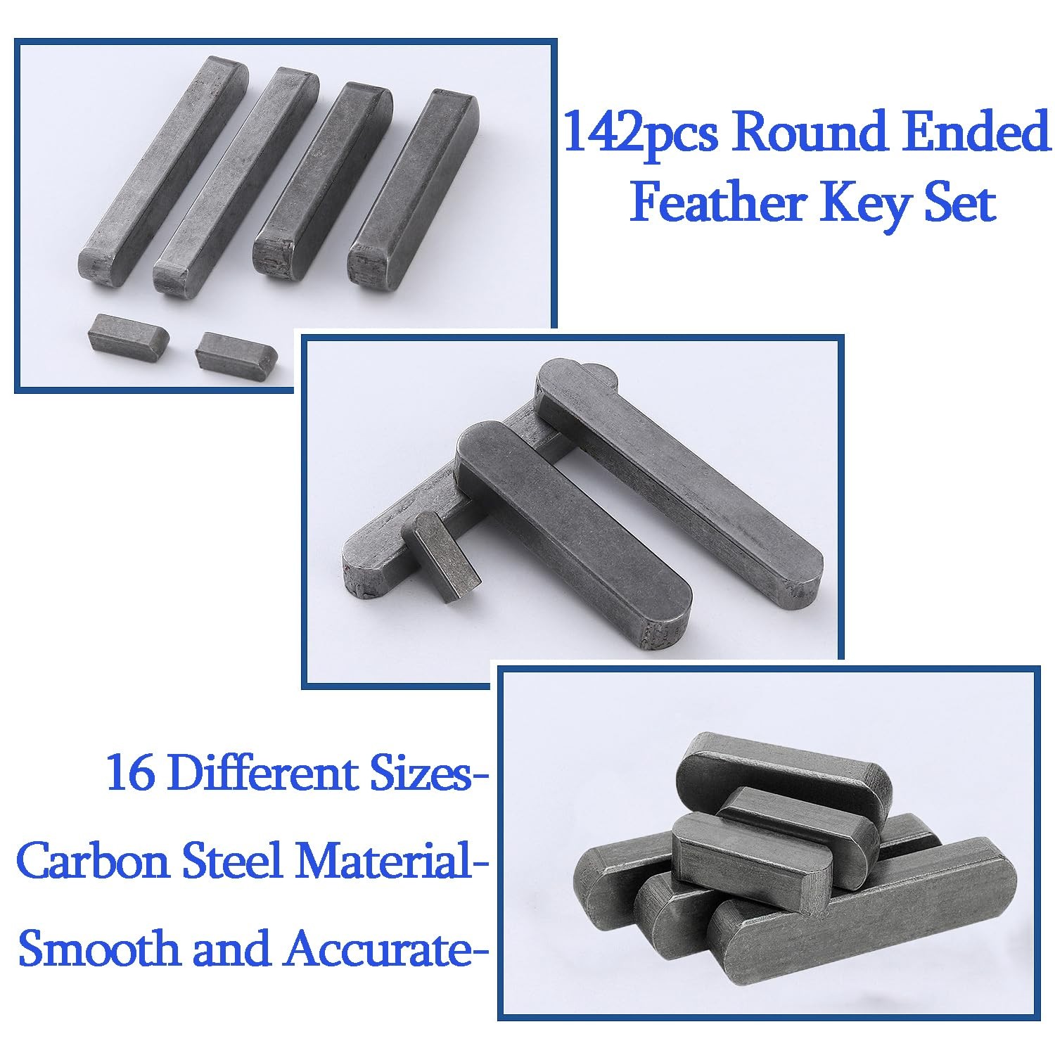WeqeYent 142 Pcs Round Ended Feather Key Set, 8mm-35mm 16 Sizes Steel Color