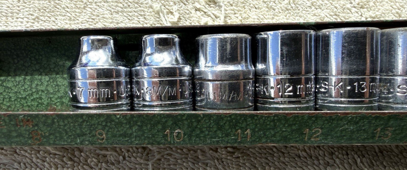 VINTAGE 3/8″ DRIVE S-K 12 PC METRIC HEX SOCKET SET – AS PICTURED