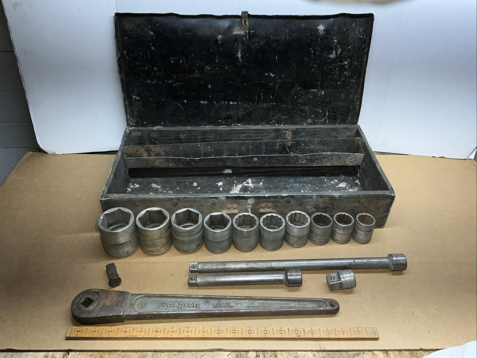 Snap On Tools USA 5/8” Drive Push Thru Ratchet 18” Hd Sockets Extensions & 7/8”