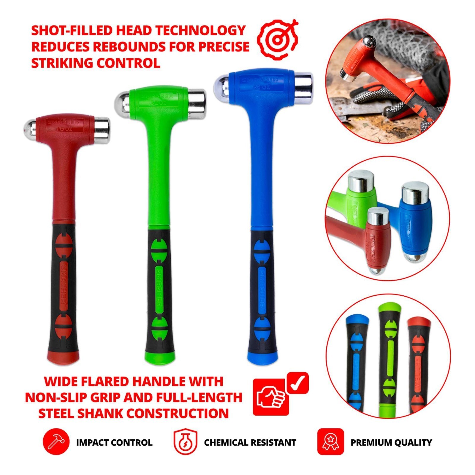 Welzh Ball Peen Hammer Set 16, 32, 48oz Snap On Quality LIFETIME GUARANTEE