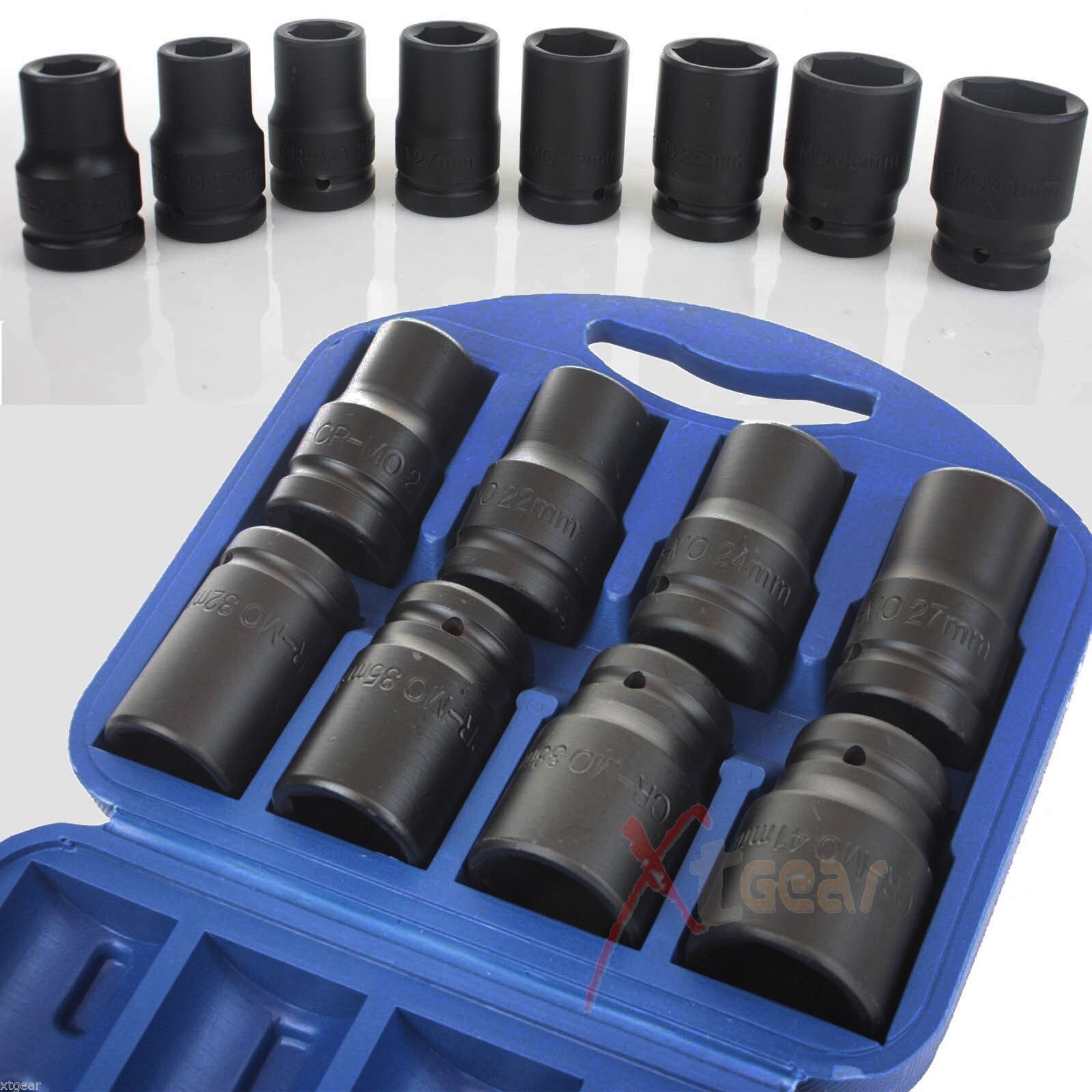 8PC MM METRIC 1″ DR 6 POINT DEEP IMPACT SOCKET CR-MO TRUCK SOCKETS SET 1/3″ WAL