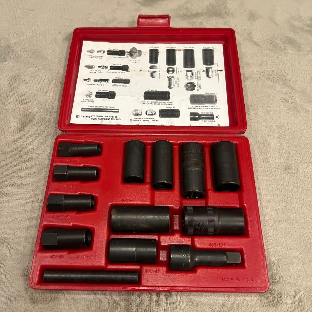 Snap-on Blue Point Master Wheel Lock Nut Removal Socket Set LSR1000A Red Used