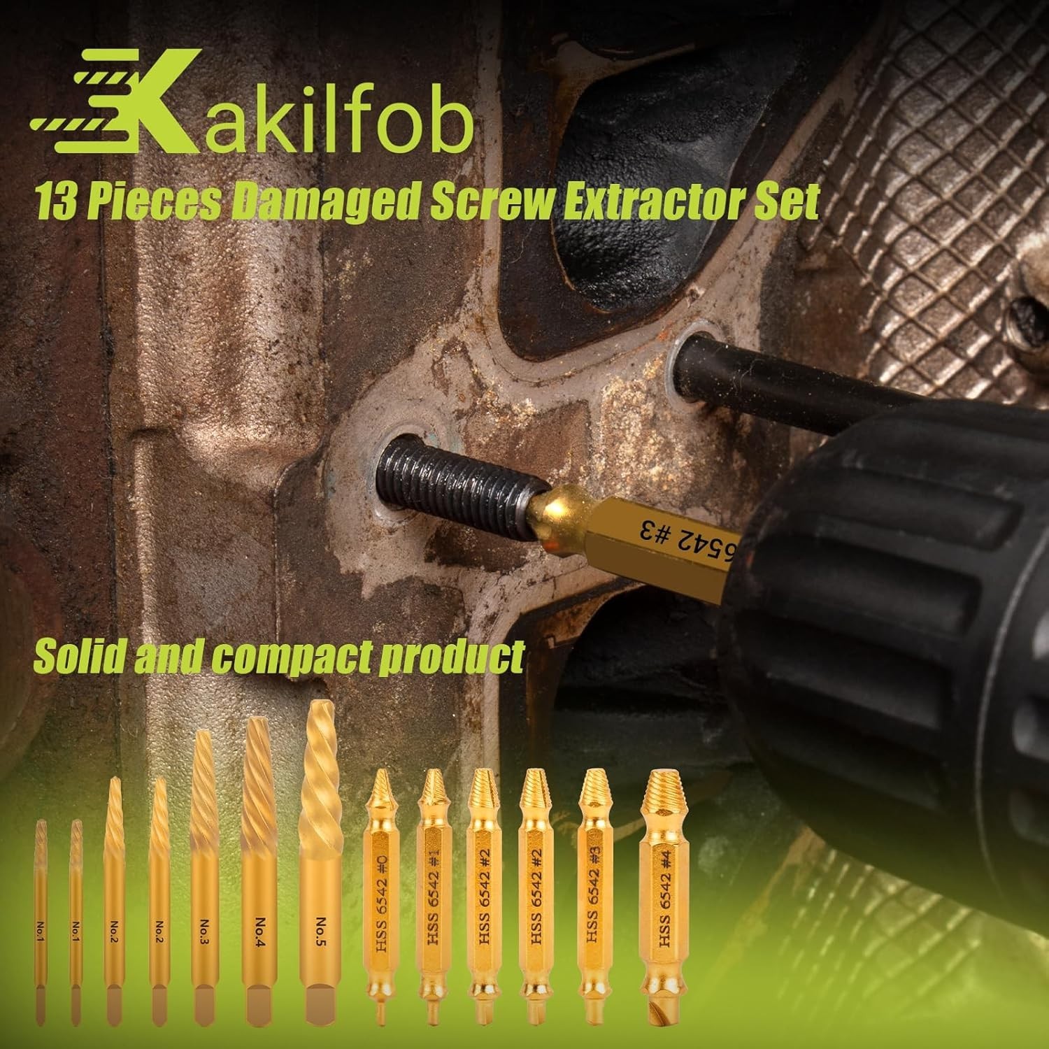 13-Piece Screw & Bolt Extractor Set for Damaged Fasteners