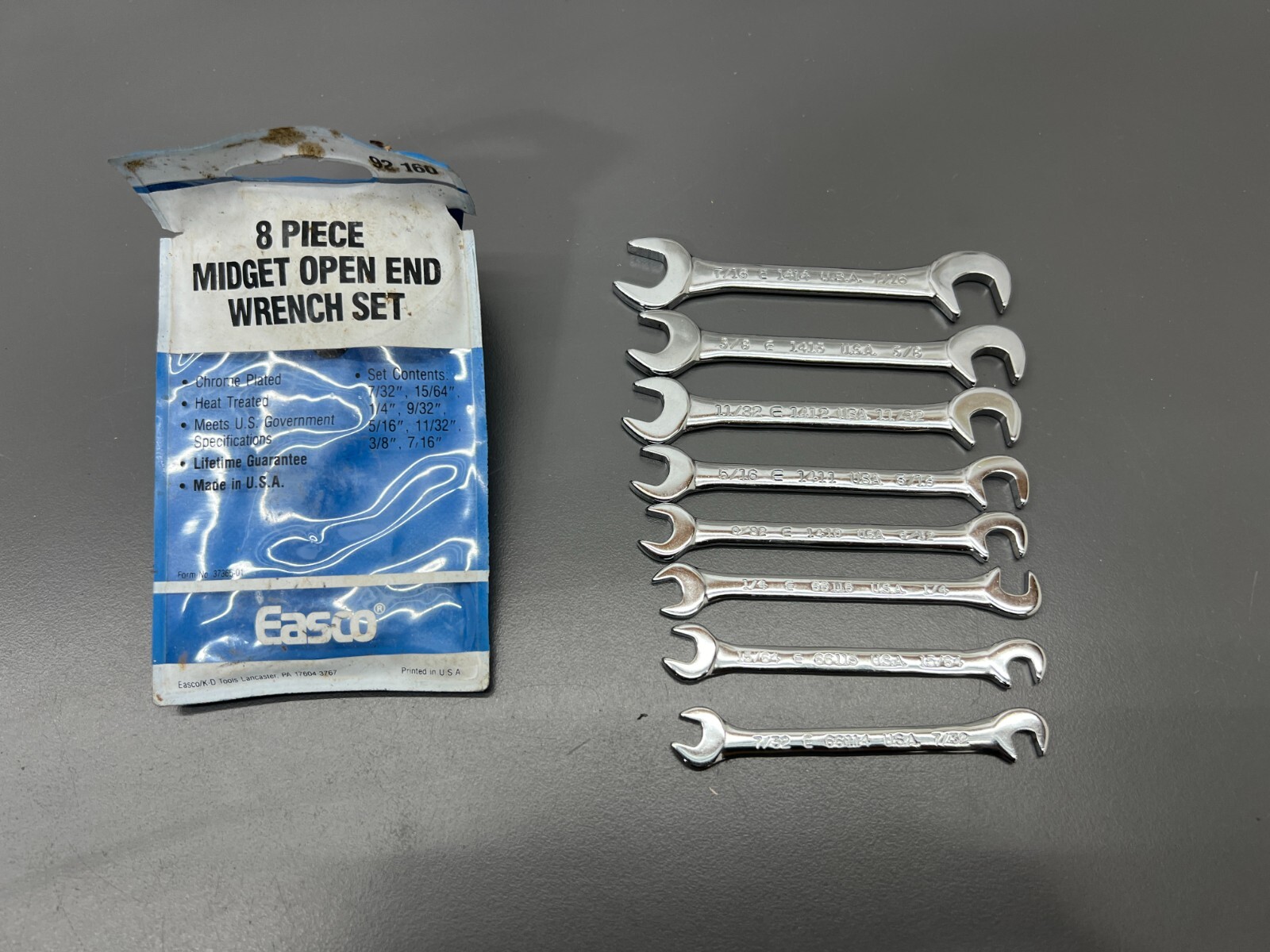 (E) VINTAGE EASCO 8PC SAE MIDGET OPEN END IGNITION WRENCH SET 92 160 EXC USA