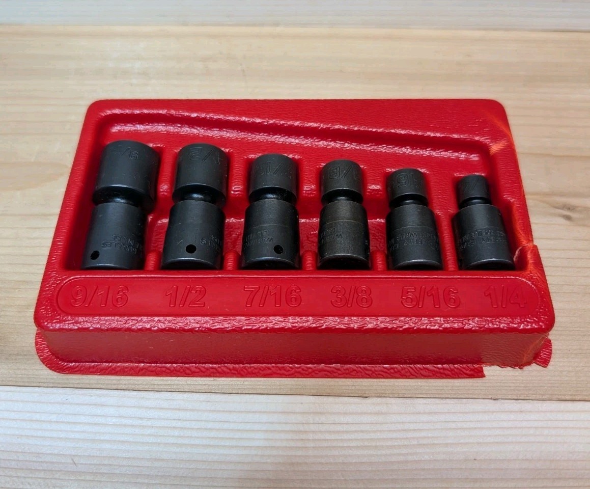 Snap On 106iptma 6 Pc SAE Shallow Swivel Impact Socket Set 1/4” Drive W/ Tray
