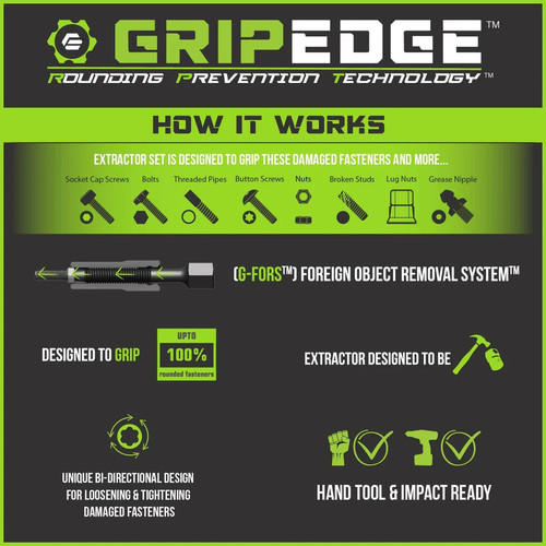 GRIPEDGE XBS7S | 7-PC – 3/8» Drive SAE RPT Socket Extractor Set | One Size