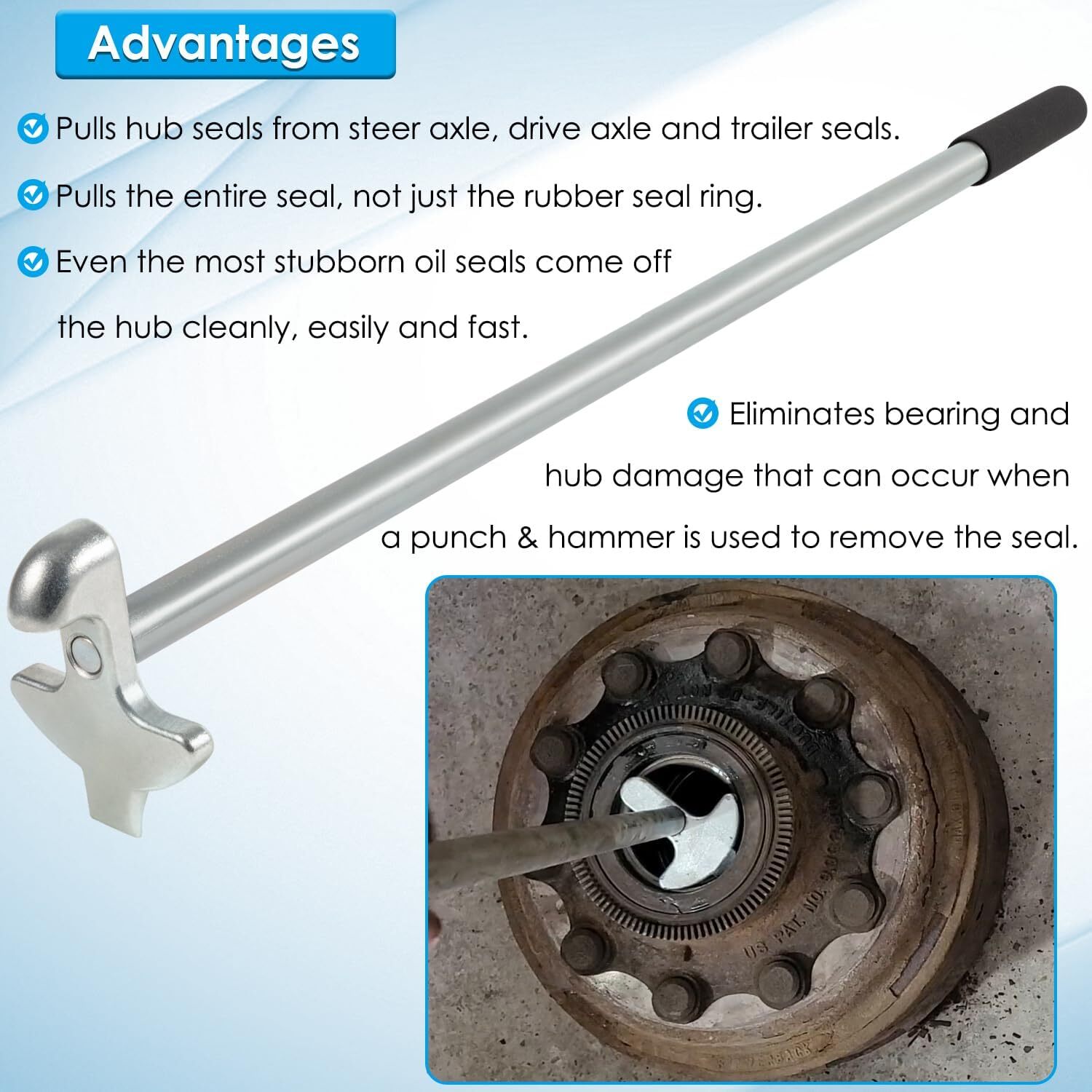 Trailer & Truck Steering Axles Tool 5085 Hub Oil Seal Puller Remover 28″ Long
