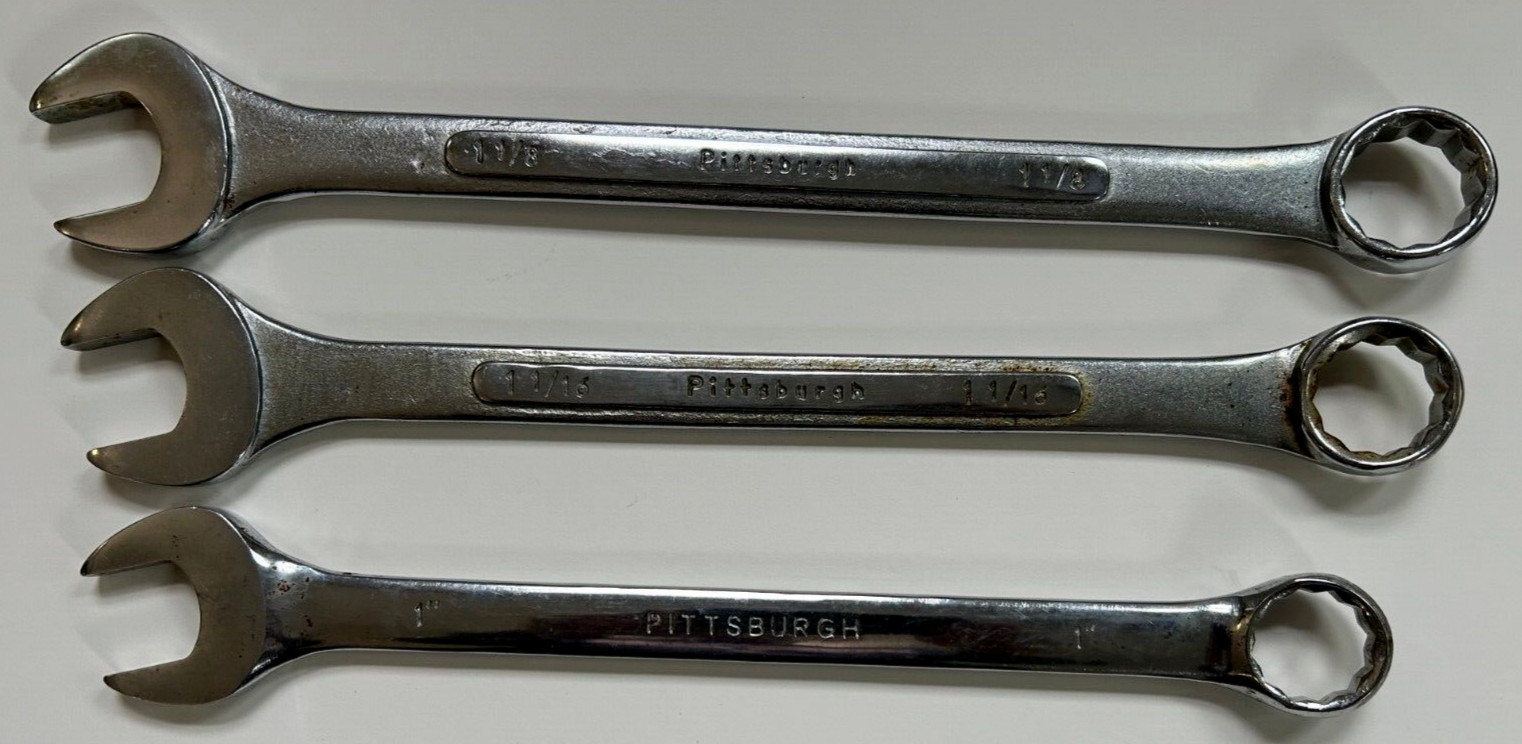 Lot of (3) Pittsburg 12 Point Combination Wrenches 1″ & 1 1/16″ & 1 1/8″