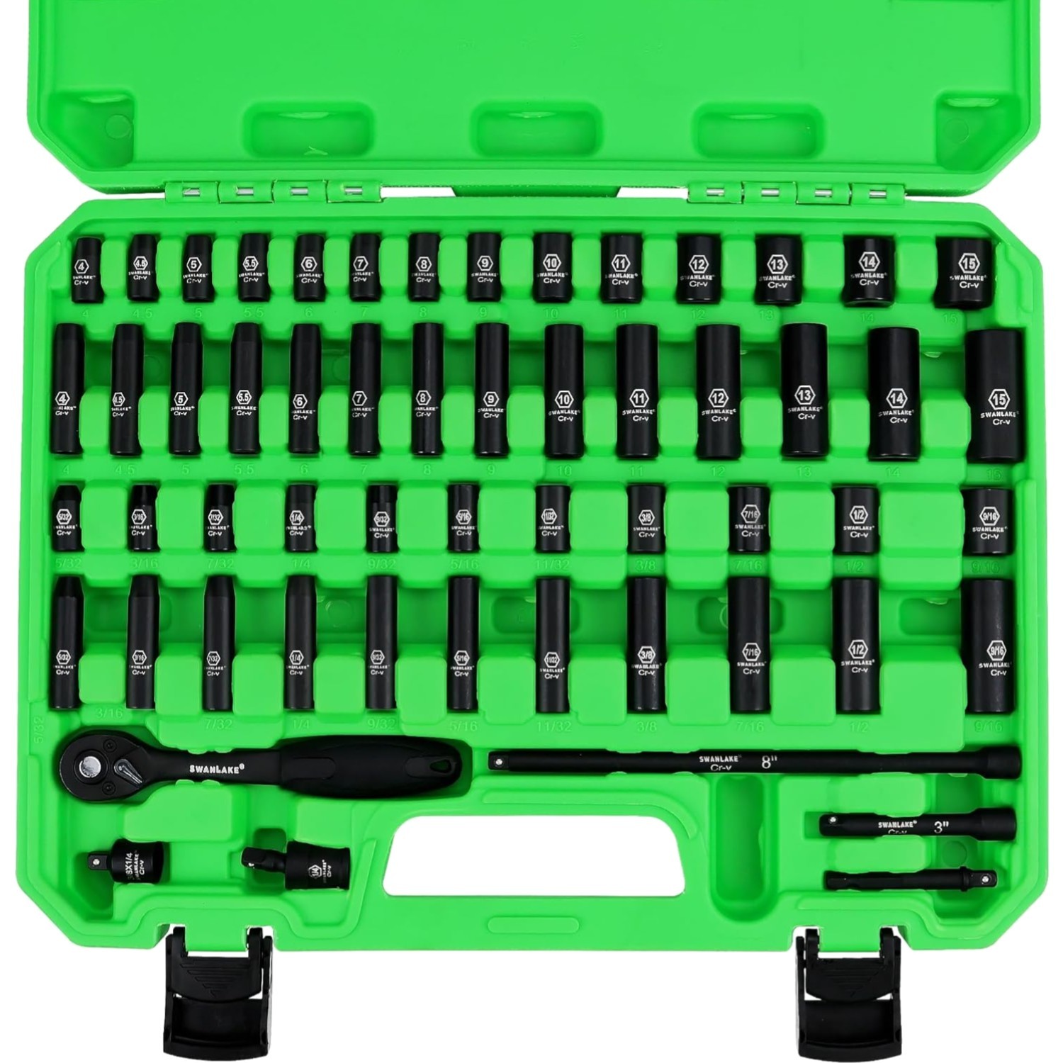 Impact Socket Set 56-Piece Chrome Vanadium SAE Metric 1/4-Inch Drive Tools