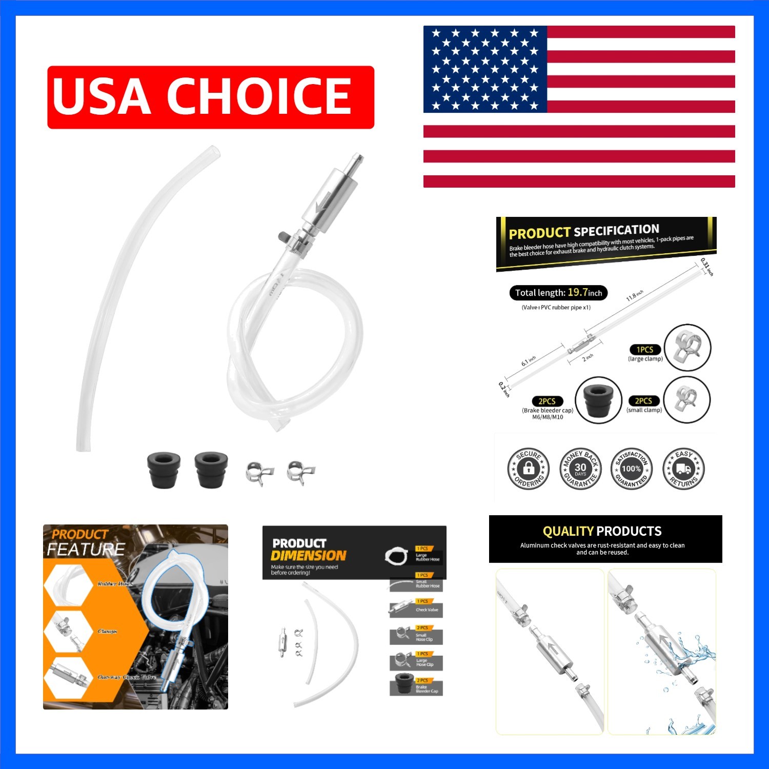 1 Pack Brake Bleeder Hose, One Way Check Valve Tube Bleeding Tool Kit with 6 …