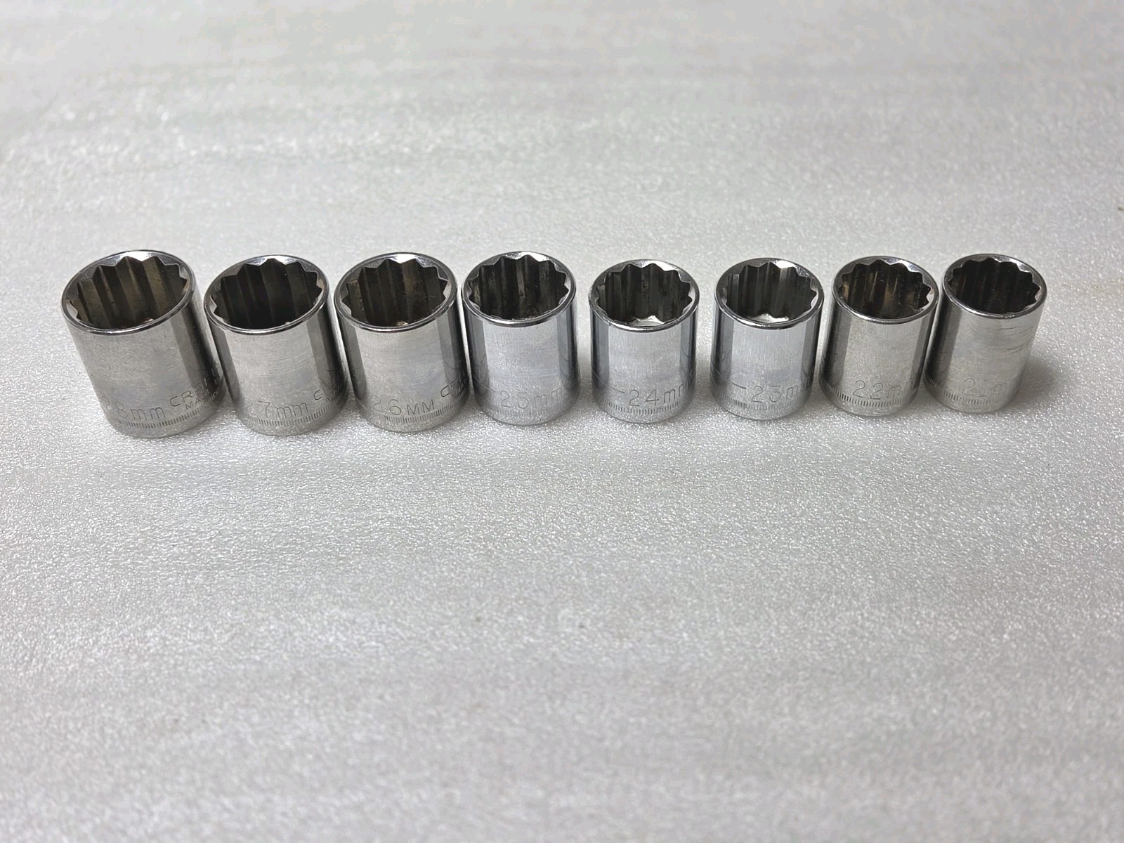 8 Pc. Mixed Set CRAFTSMAN G GK Series 21-28mm 1/2″ Drive 12 Pt Shallow Socket