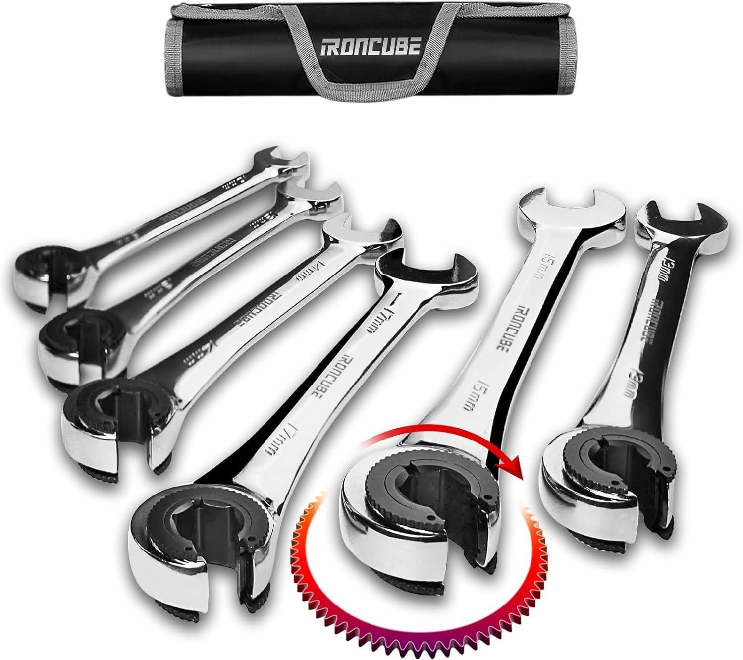 Chrome Vanadium Steel Open-End Ratchet Set 10-17mm