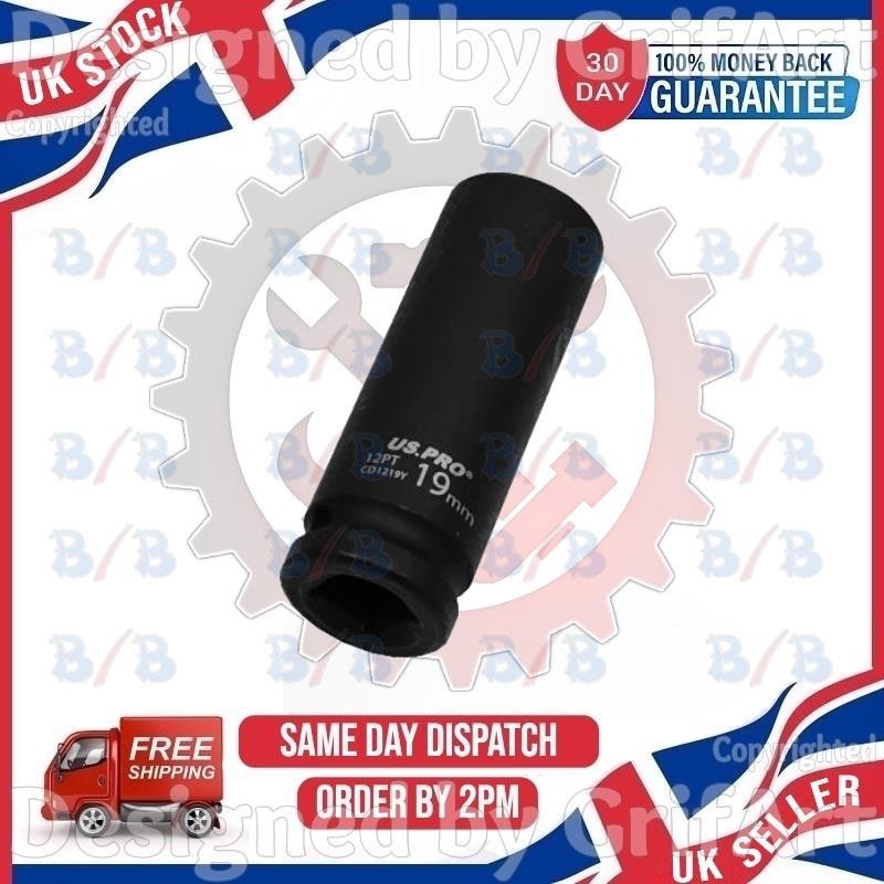 USPRO 19MM 1/2″ DRIVE 12 POINT SINGLE CR-V DEEP IMPACT SOCKET WRENCH LONG REACH