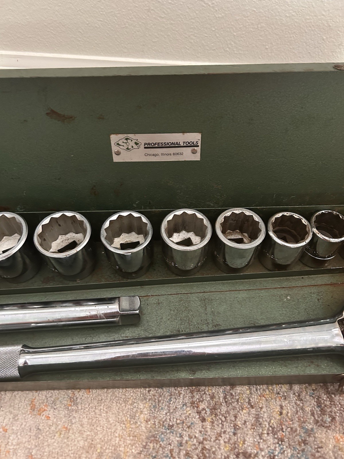 Vintage SK Tools 3/4 Drive Set SAE 15/16 – 1 5/8” Ratchet, Sockets, Extension