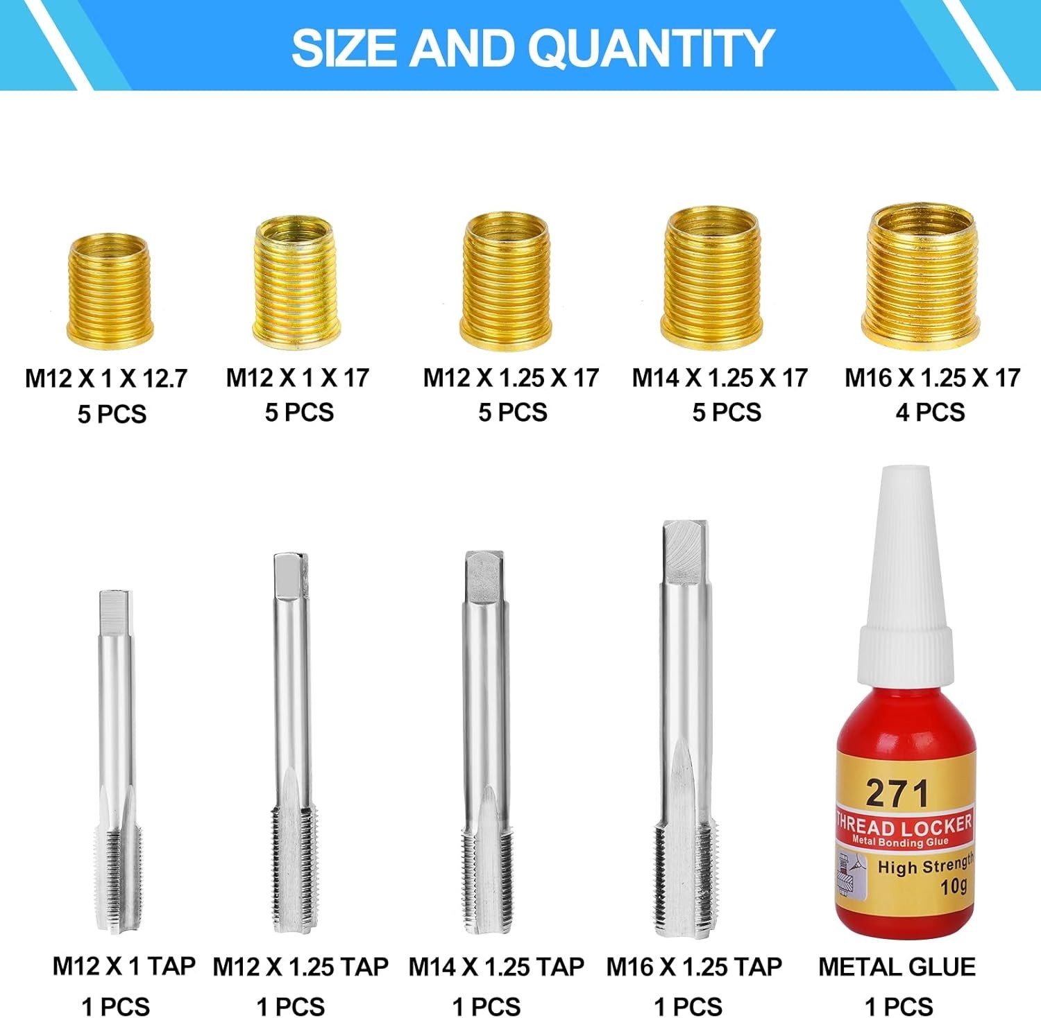 Spark Plug Thread Repair Kit, 28 PCS 4 Sizes High Speed Steel Tap and 5 Sizes In