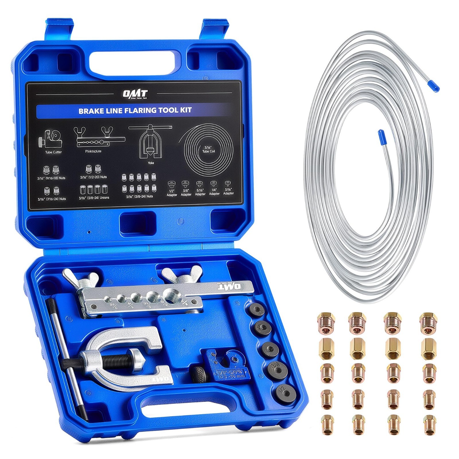 Brake Line Kit 3/16″ – Flaring Tool, 25ft Line, 16 Fittings & 4 Unions, Hydrauli