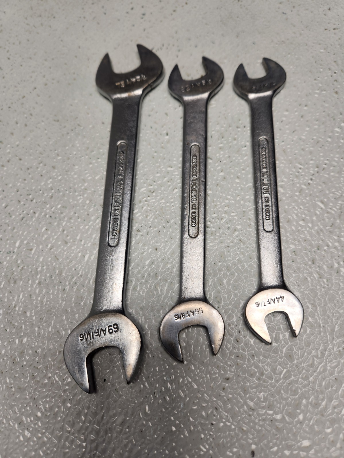 Lot of 3 BRITOOL Wrenches Made In England 3/4&11/16, 5/8&9/16, 1/2&7/16.