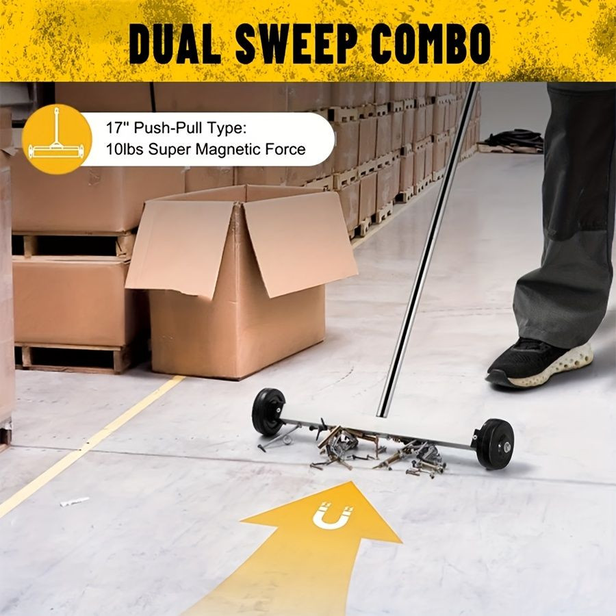 17-Inch Magnetic Sweeper on Wheels with an Adjustable Handle And a Heavy-Duty Ma