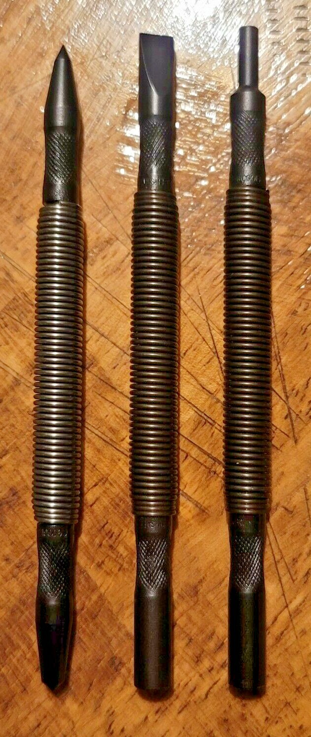 Mayhew 3pc Spring Loaded Hammerless Metalworking Punch & Chisel Set, USA #89021
