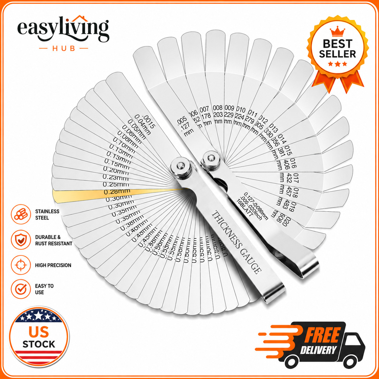 2Pcs Stainless Steel Feeler Gauge Set,32 Straight Blades Feeler Gauge16 Piece…