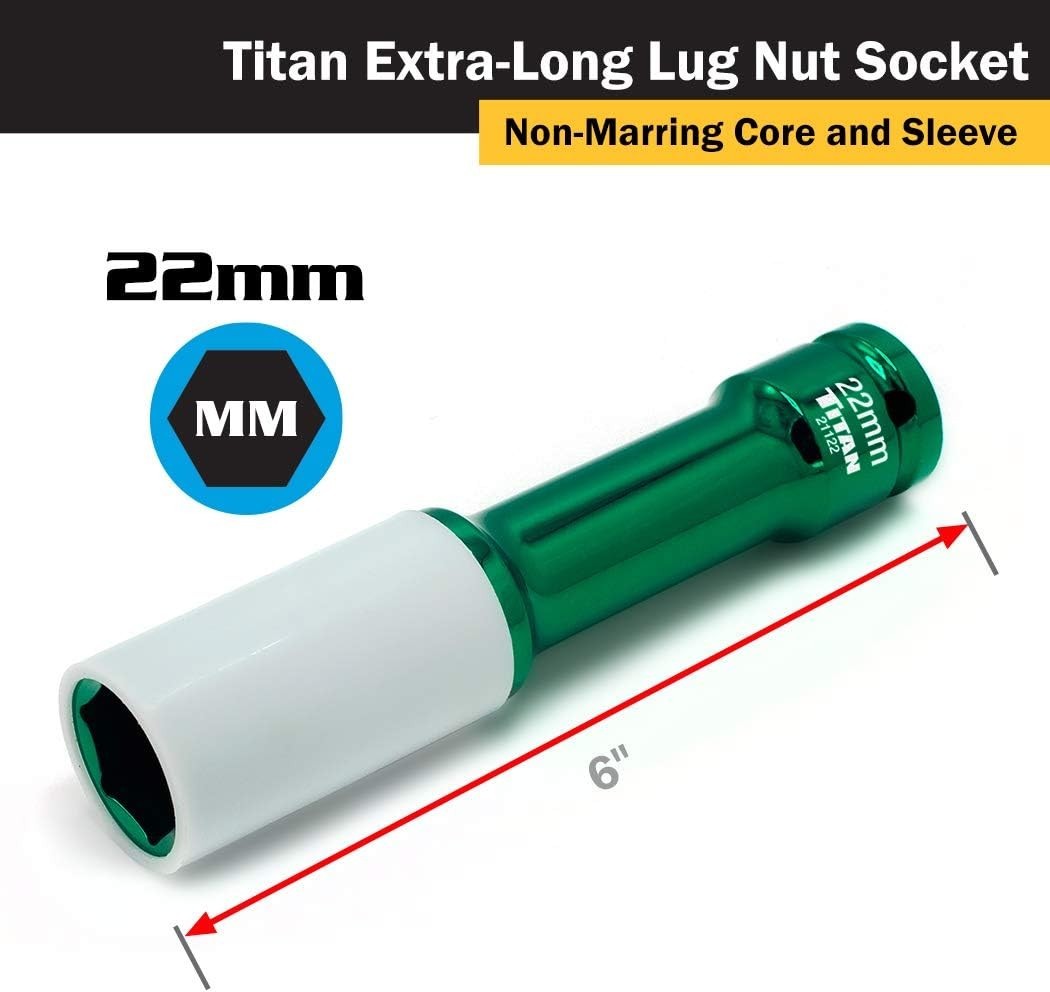 22mm Extra-Long Non-Marring Lug Nut Socket, 1/2-Inch Drive | Durable Chrome Moly