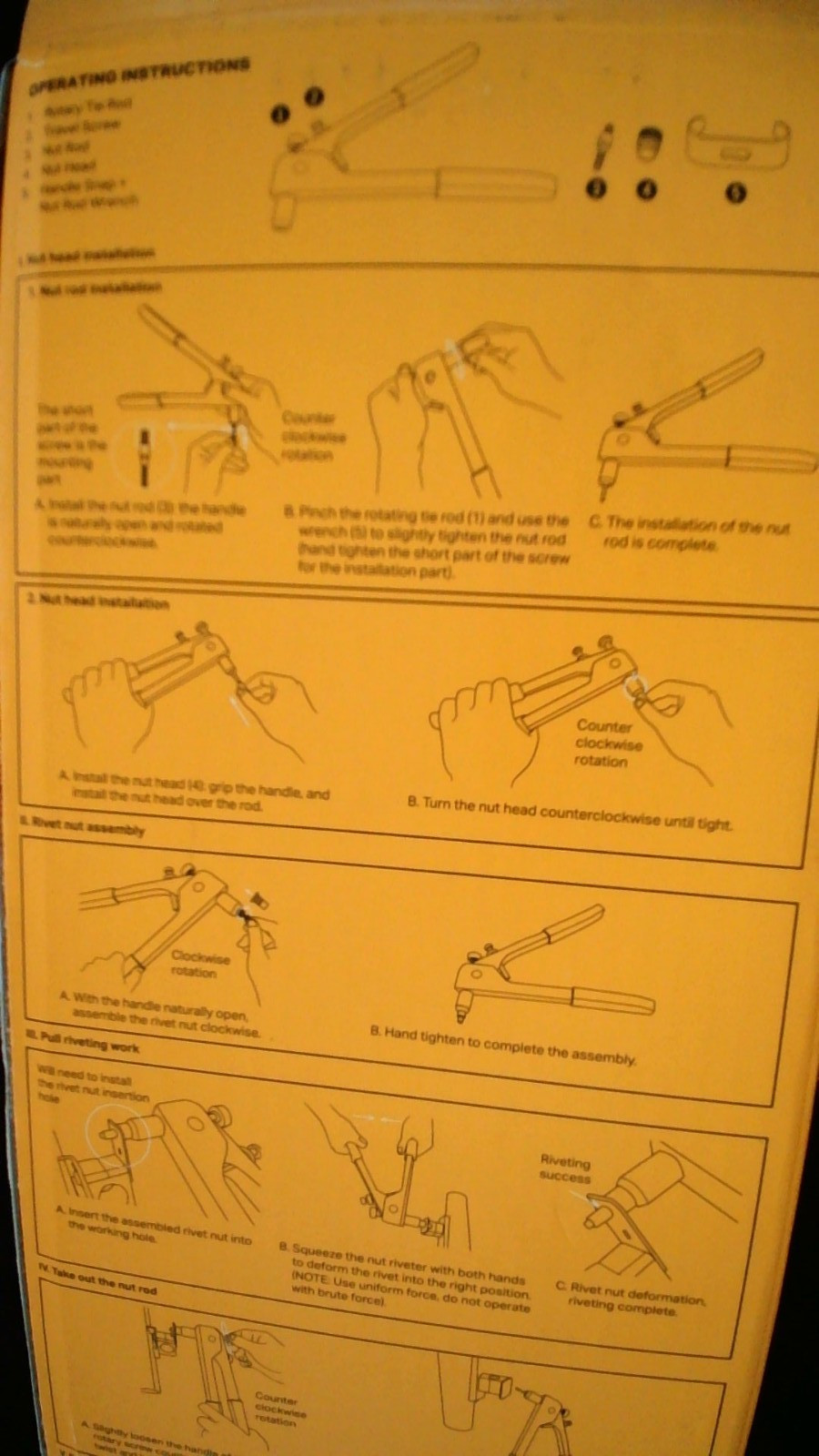 Halfords Nut Riveter. Includes 40 Nut Rivets M3, M4, M5, M6 (10 each) Box damage
