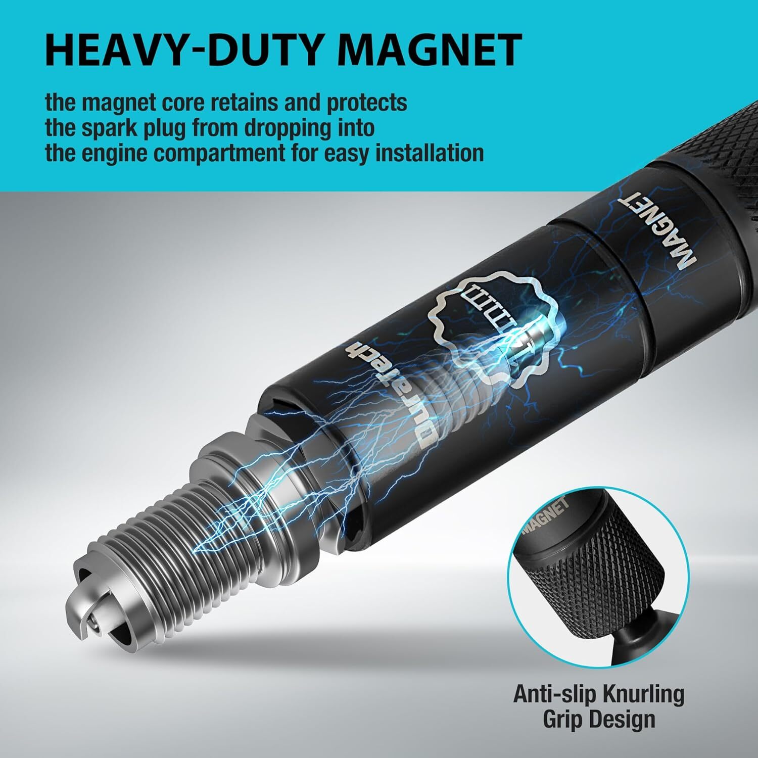 DURATECH 14mm Swivel Magnetic Spark Plug Socket, with 12-Point 3/8″ Drive x 4″