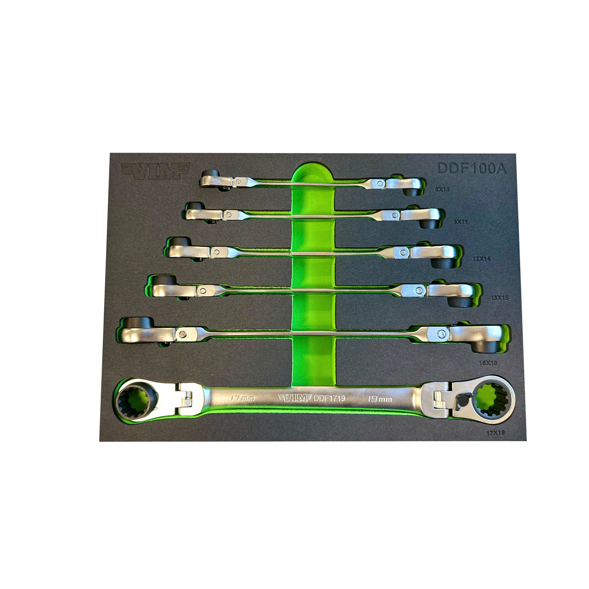 VIM Tools 6 Piece Double Deep Spline Flex Head Ratcheting Wrench Set – Metric