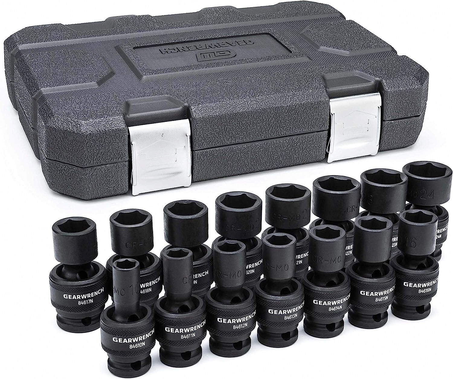 GEARWRENCH 84939N – 1/2″ 6 Point Metric Universal Impact Socket Set 15 Piece